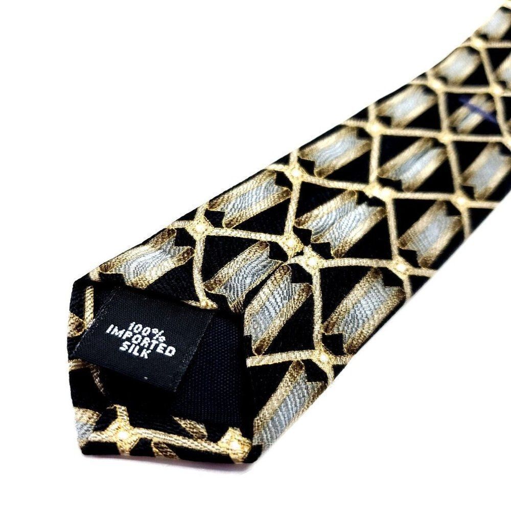 Zylos George Machado Beige Silk Tie Woven Wide Geometric - Picture 5 of 6